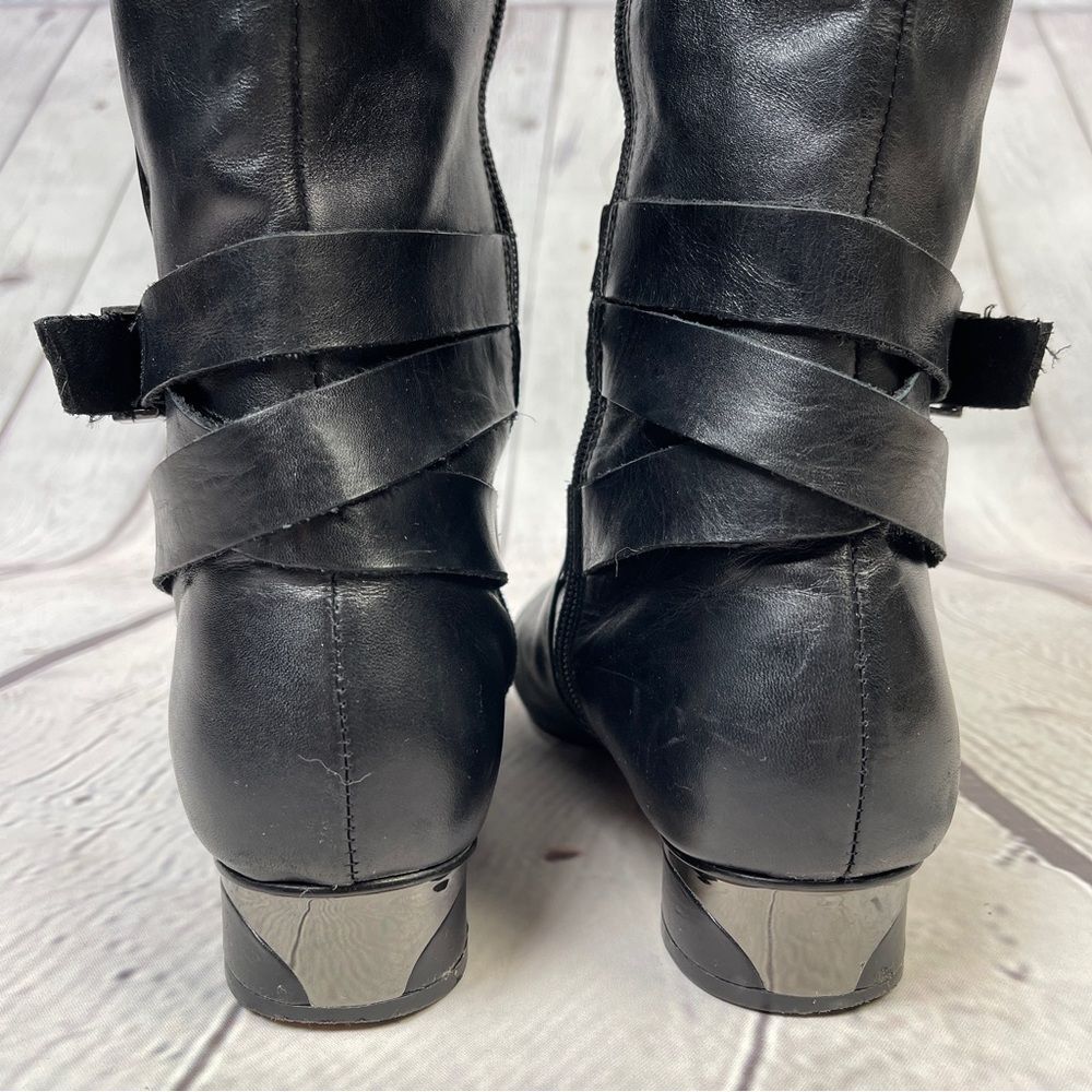 KARL LAGERFELD black leather side zip round heel riding boots, size 8.5 - Picture 8 of 15